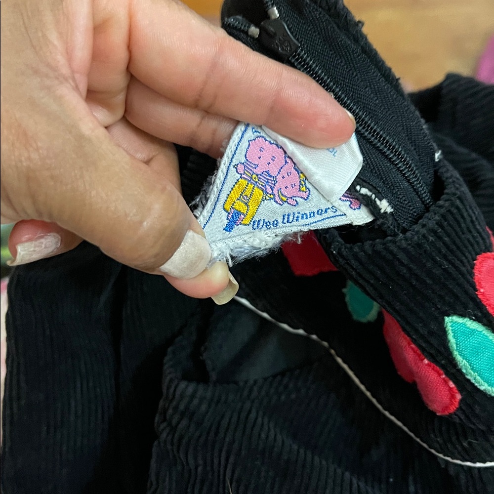 Vintage Wee Winners Black Corduroy Kids Overalls with Red Heart Accents - Picture 3 of 6